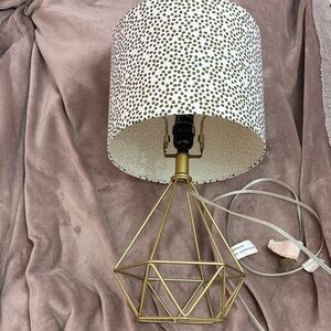 Gold Geometric Table Lamp with Polka Dot Shade